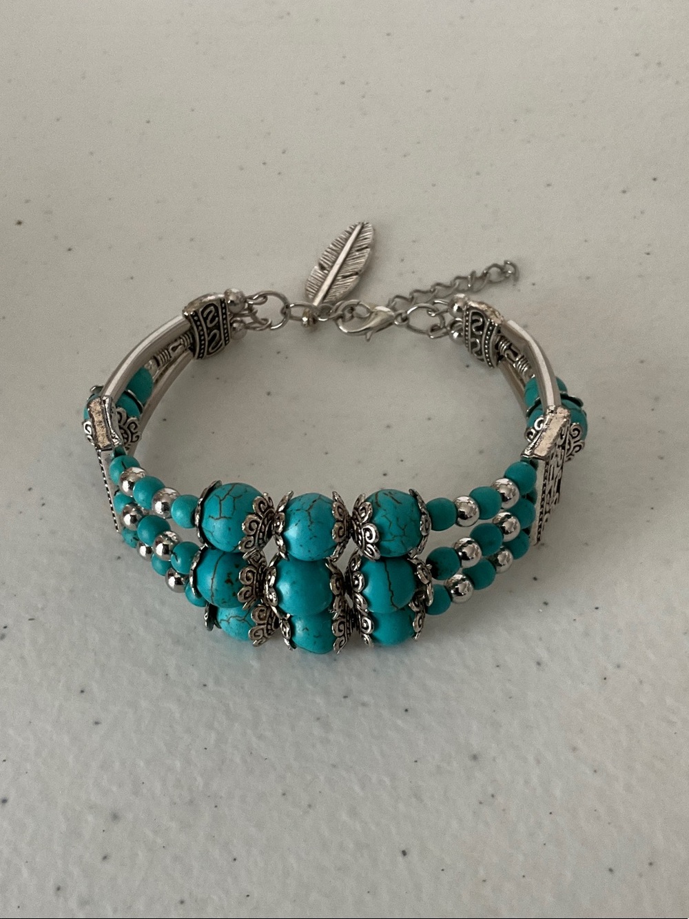Turquoise Beaded Multi-Strand Bracelet with Silver Tone Accents